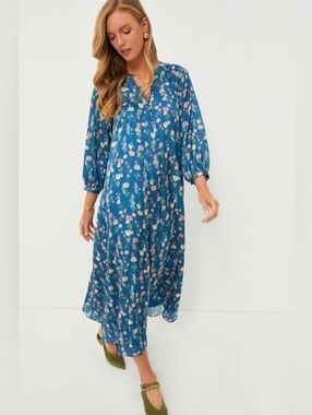 Hyacinth House Satin Floral Blue Dress